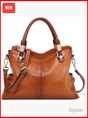 Large Genuine Leather Satchel Tote with Adjustable Strap for Work Travel